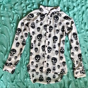 Black & Tan Skull Button Sheer Blouse